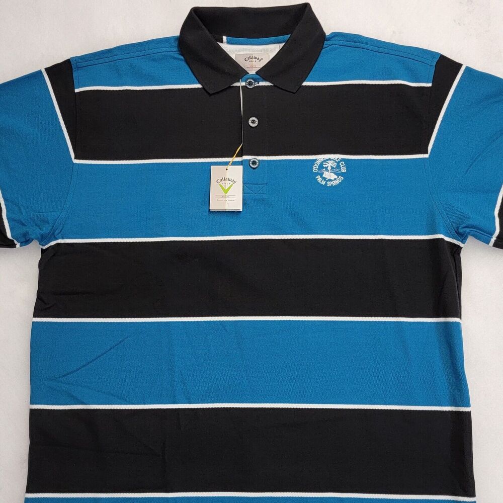 Callaway Mens Golf Polo Shirt Sz M Black Turquoise Pique Cotton Short Sleeve New